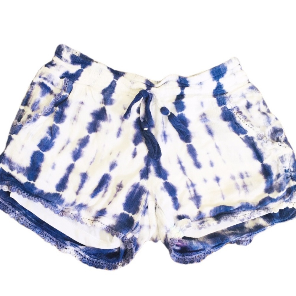 JUSTICE Tie Dye Tassle Shorts With Drawstring Waist & Pockets Purple Girls 8Y
